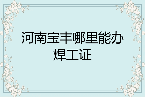河南宝丰哪里能办焊工证