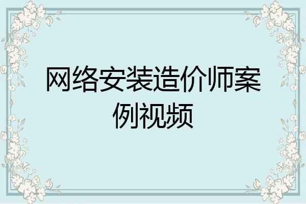 网络安装造价师案例视频