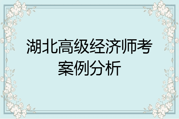 湖北高级经济师考案例分析