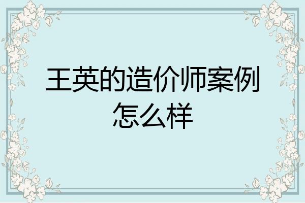 王英的造价师案例怎么样