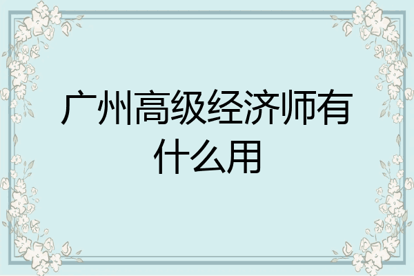 广州高级经济师有什么用