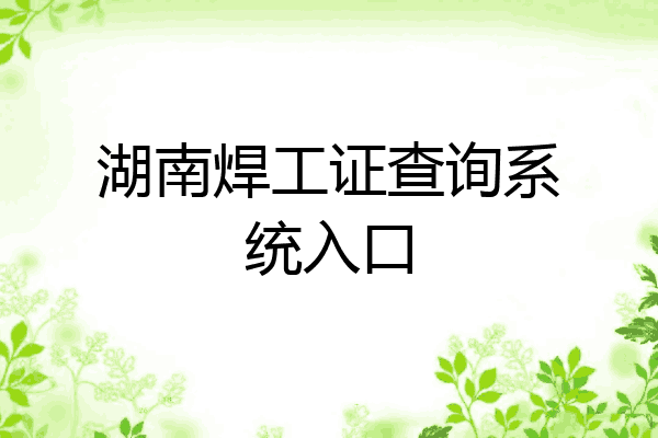 湖南焊工证查询系统入口