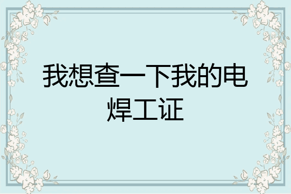 我想查一下我的电焊工证