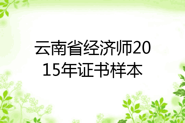 云南省经济师2015年证书样本