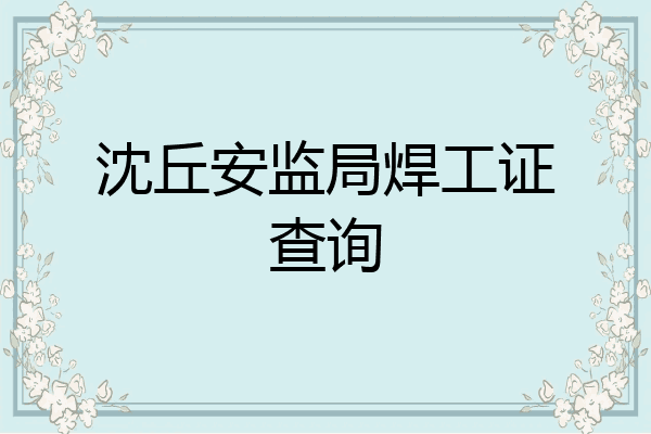 沈丘安监局焊工证查询