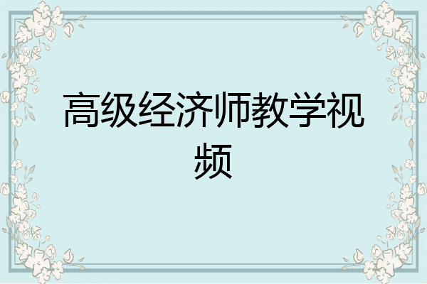 高级经济师教学视频