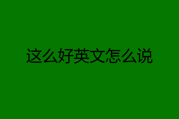 这么好英文怎么说