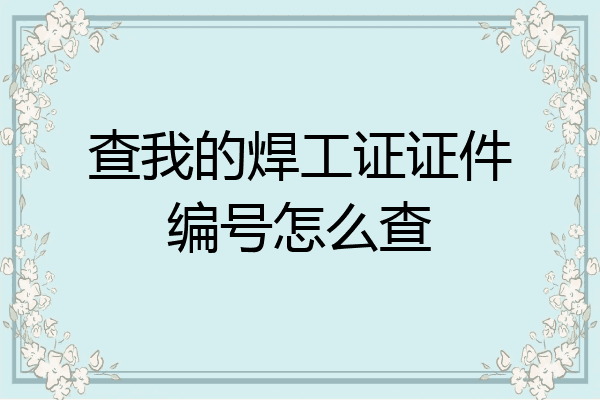 查我的焊工证证件编号怎么查