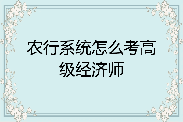 农行系统怎么考高级经济师