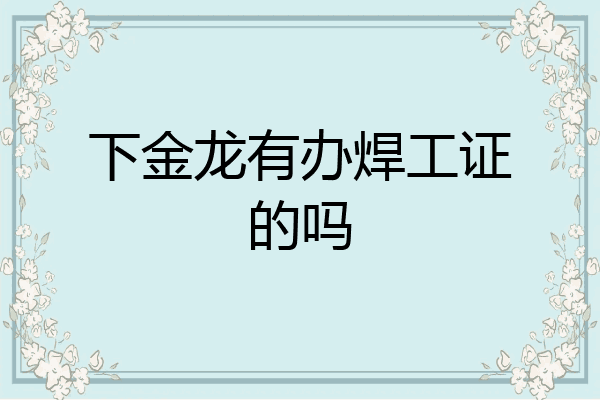 下金龙有办焊工证的吗