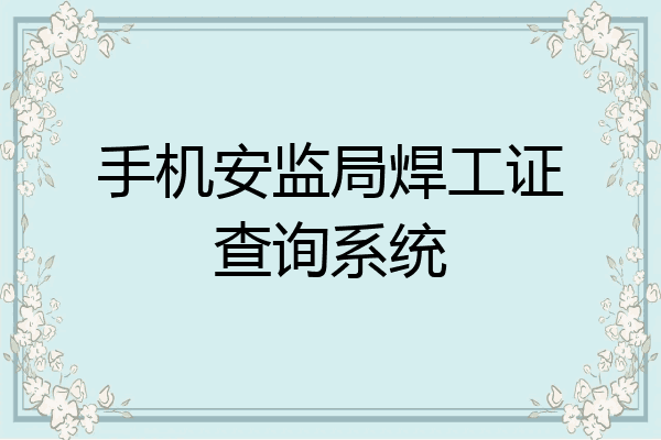 手机安监局焊工证查询系统