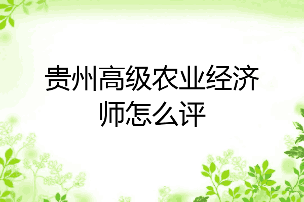 贵州高级农业经济师怎么评