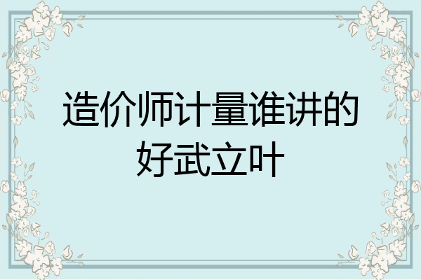 造价师计量谁讲的好武立叶