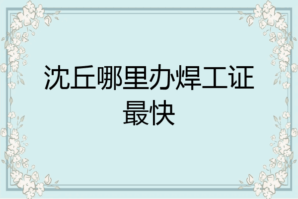 沈丘哪里办焊工证最快