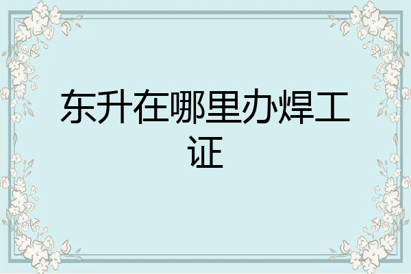 东升在哪里办焊工证