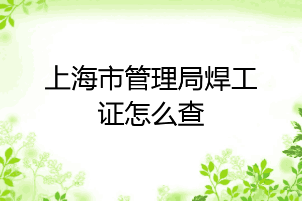 上海市管理局焊工证怎么查