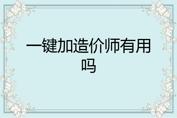 一键加造价师有用吗