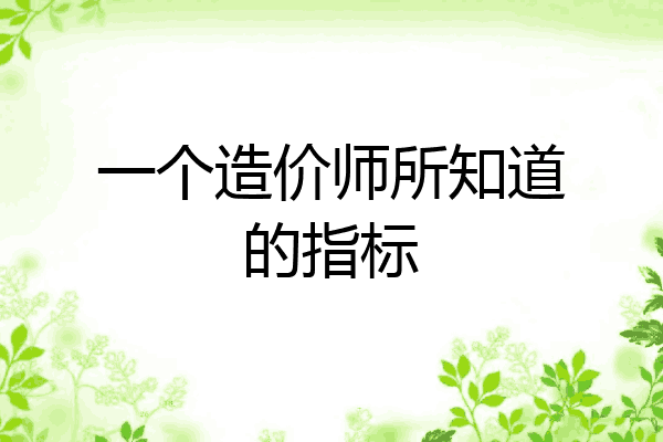 一个造价师所知道的指标