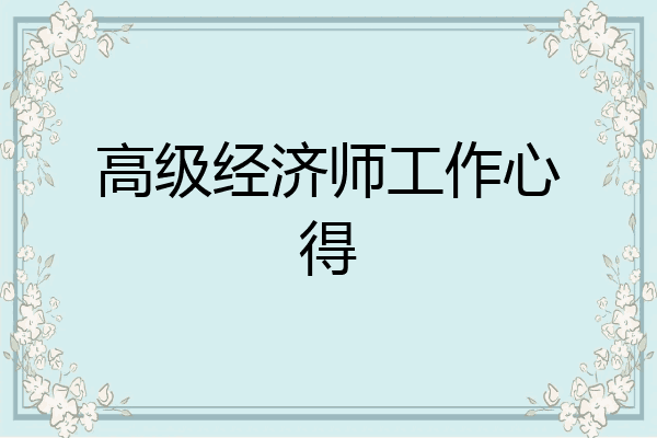 高级经济师工作心得