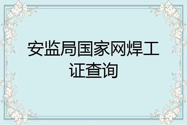 安监局国家网焊工证查询