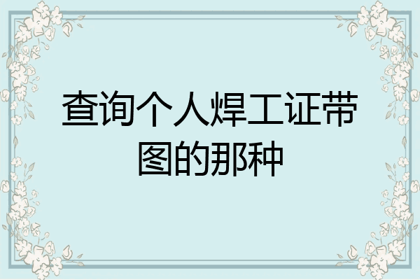 查询个人焊工证带图的那种