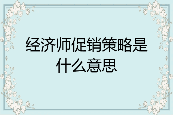 经济师促销策略是什么意思