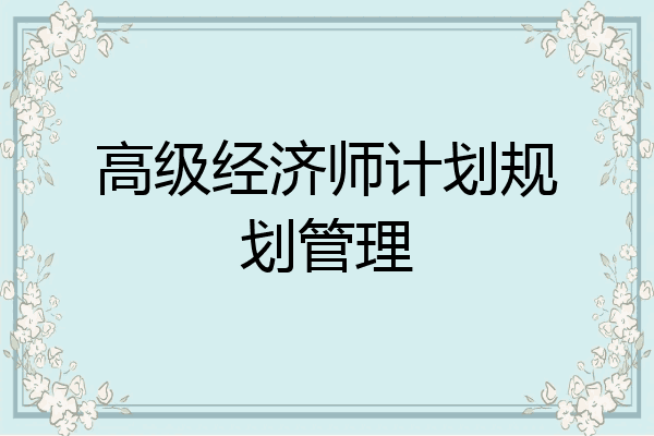 高级经济师计划规划管理