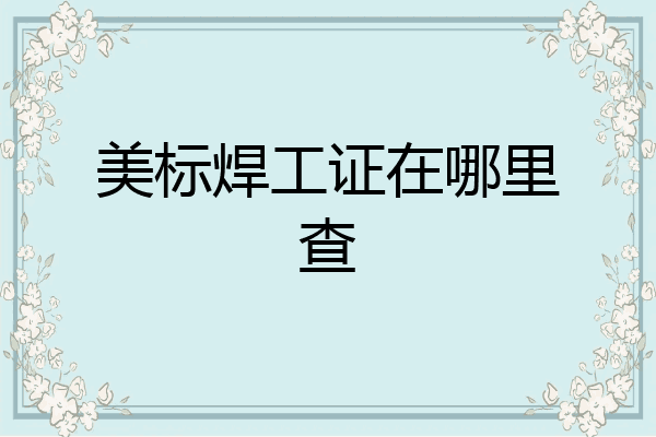 美标焊工证在哪里查