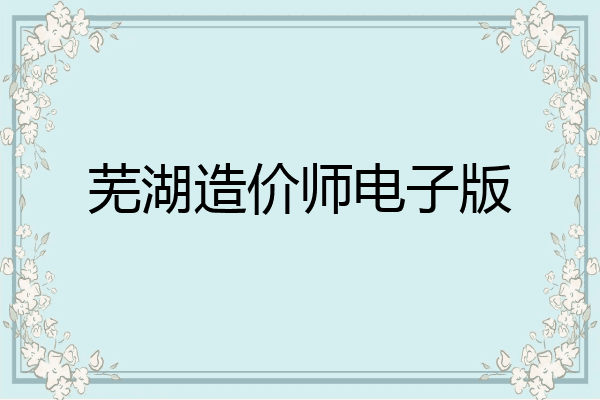 芜湖造价师电子版