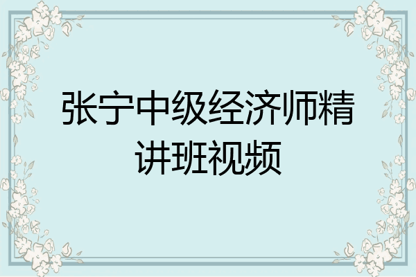 张宁中级经济师精讲班视频