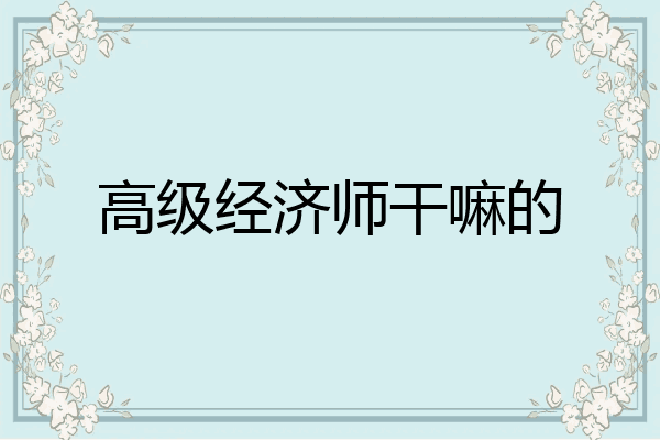 高级经济师干嘛的