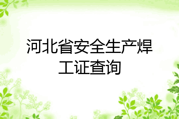 河北省安全生产焊工证查询