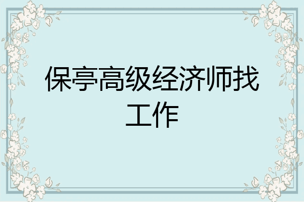 保亭高级经济师找工作