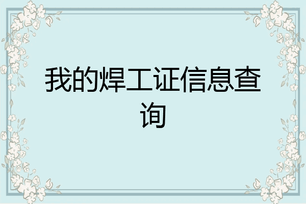 我的焊工证信息查询