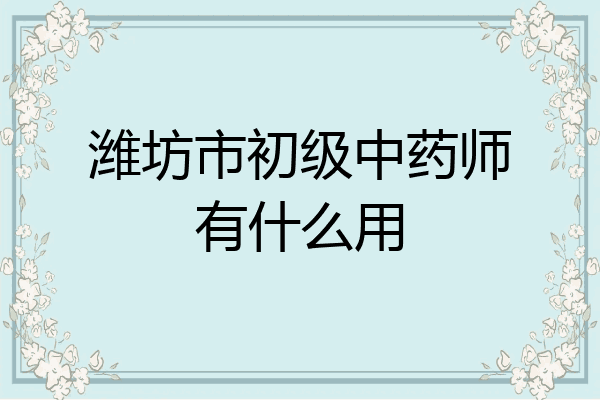 潍坊市初级中药师有什么用