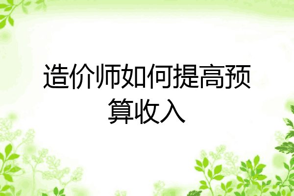 造价师如何提高预算收入