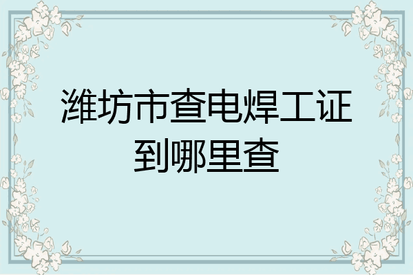 潍坊市查电焊工证到哪里查