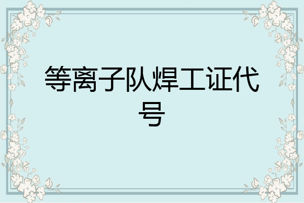 等离子队焊工证代号