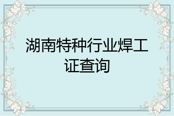 湖南特种行业焊工证查询
