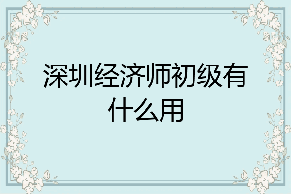 深圳经济师初级有什么用