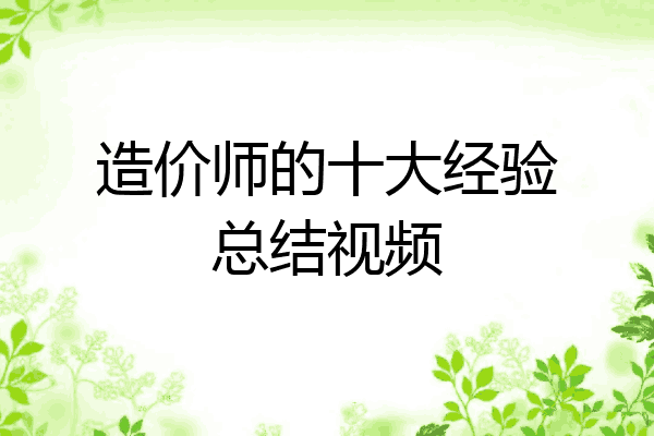 造价师的十大经验总结视频