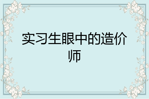 实习生眼中的造价师