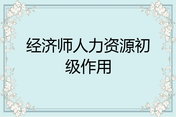 经济师人力资源初级作用