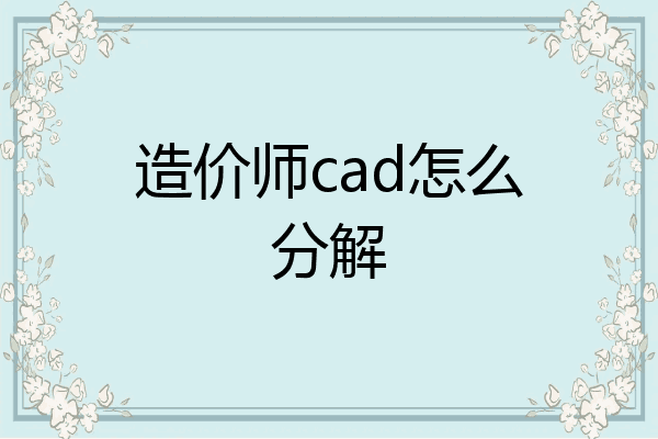 造价师cad怎么分解