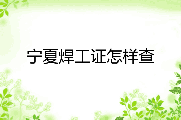 宁夏焊工证怎样查