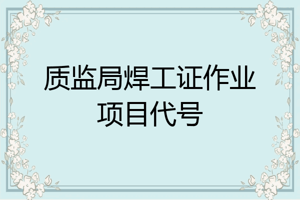 质监局焊工证作业项目代号