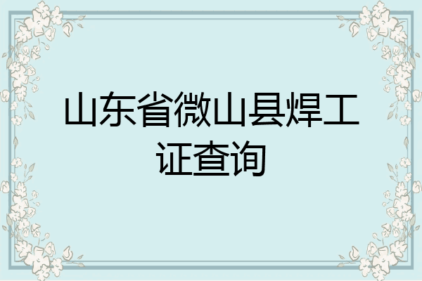 山东省微山县焊工证查询
