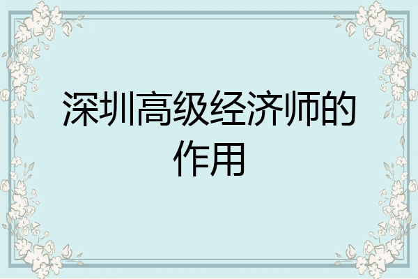 深圳高级经济师的作用