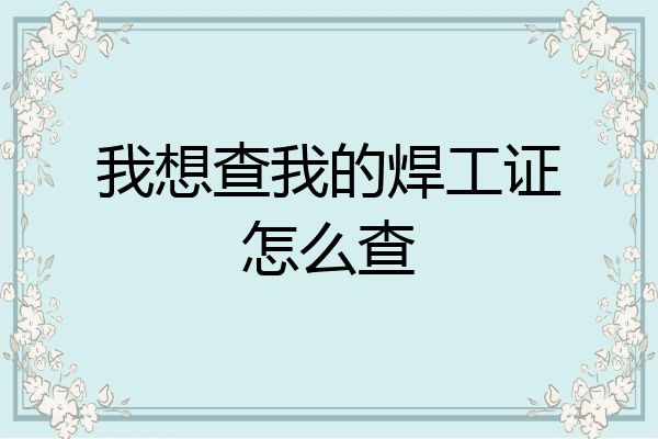我想查我的焊工证怎么查