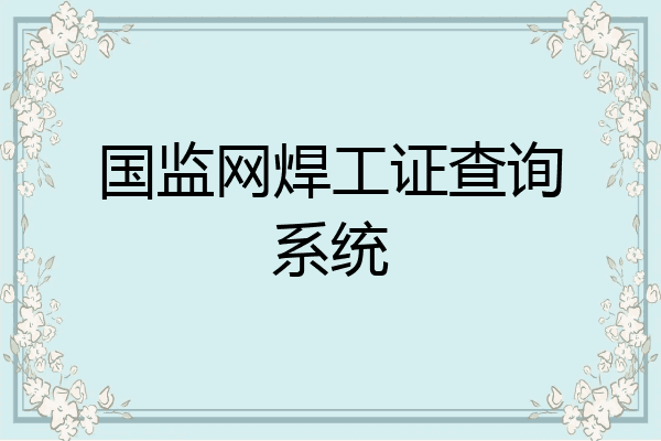 国监网焊工证查询系统